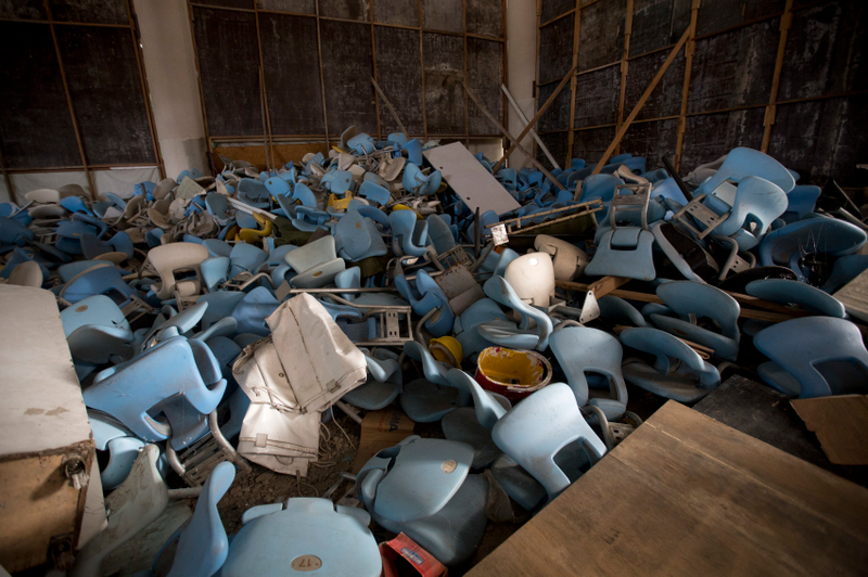 Some of the seats at the Maracanã stadium have been ripped from the stands and piled in a heap (Image: AP)